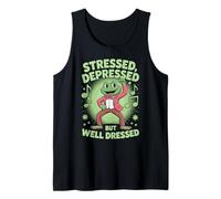 Stressed Depressed But Well Dressed Funny Frog Adult Humor Camiseta sin Mangas