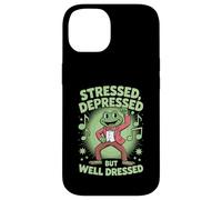 Stressed Depressed But Well Dressed Funny Frog Adult Humor Carcasa para iPhone 14