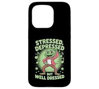 Stressed Depressed But Well Dressed Funny Frog Adult Humor Carcasa para iPhone 15 Pro