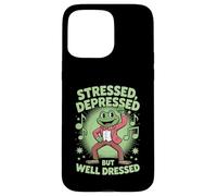 Stressed Depressed But Well Dressed Funny Frog Adult Humor Carcasa para iPhone 15 Pro MAX