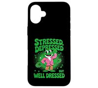 Stressed Depressed But Well Dressed Funny Frog Adult Humor Carcasa para iPhone 16 Plus
