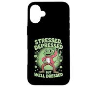 Stressed Depressed But Well Dressed Funny Frog Adult Humor Carcasa para iPhone 16 Plus