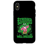 Stressed Depressed But Well Dressed Funny Frog Adult Humor Carcasa para iPhone X/XS