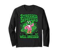 Stressed Depressed But Well Dressed Funny Frog Adult Humor Manga Larga
