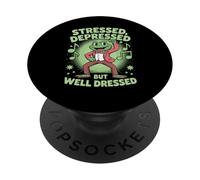 Stressed Depressed But Well Dressed Funny Frog Adult Humor PopSockets PopGrip Adhesivo