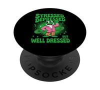 Stressed Depressed But Well Dressed Funny Frog Adult Humor PopSockets PopGrip Adhesivo