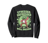 Stressed Depressed But Well Dressed Funny Frog Adult Humor Sudadera