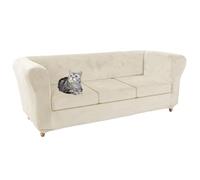 Stretch Velvet Chesterfield Sofa Cover Set 1 2 3 Piece Washable Slipcovers for Curved Settee Cushions & Furniture Protection Beige for Sofa + 3 Small Seats