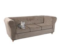 Stretch Velvet Chesterfield Sofa Cover Set - 1/2/3 Piece Washable Slipcovers for Curved Settee Fitted Cushion Furniture Protector (Brown Sofa + 3 Small Seats)