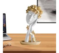 Streysisl Escultura de cara, escultura de resina de pelo rubio, figuras de pensador, arte con mariposa, estatua de cara de mujer, personajes abstractos, colección de decoración del hogar, figura para