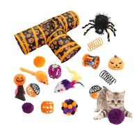 Streysisl - Juego de juguetes para gatos de Halloween (3 vías), diseño de túnel para gatos de Halloween con bola de campana