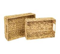 STRHPOLE Juego de 2 bandejas decorativas trenzadas de jacinto de agua, cuadradas, 36/40 cm, bandeja de jacinto de agua de 36/40 cm, bandeja de servicio tejida a mano, material natural (36 + 36 cm)