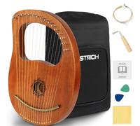 STRICH Arpa de lira, 16 cuerdas de metal, cuerpo de caoba, sillín de hueso, juego completo de accesorios, incluye funda de concierto, llave de afinación, cuerdas de repuesto para principiantes