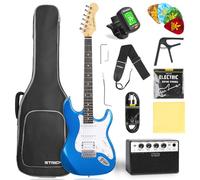 STRICH Kit de guitarra eléctrica para principiantes, cuerpo sólido de 39 pulgadas, tamaño completo, pastilla HSS para principiantes, con amplificador de 10 W, bolsa, afinador digital, cejilla, correa