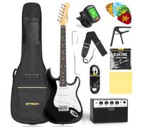 STRICH - Kit de guitarra eléctrica para principiantes, cuerpo sólido de 39 pulgadas, tamaño completo, SSS, para arrancar, con amplificador de 10 W, bolsa, sintonizador digital, tapa, correa, cuerda,