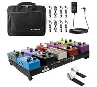 STRICH Tabla de pedal de guitarra con fuente de alimentación integrada, placa de pedal de 15 x 7.8 pulgadas, aleación de aluminio ligera, pedalboard con cables de pedal, bolsa, tiras de gancho PB-MP15
