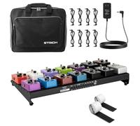 STRICH Tabla de pedal de guitarra con fuente de alimentación integrada, placa de pedal de 22 x 11 pulgadas, aleación de aluminio ligera de 3.3 libras, pedalboard con cables de pedal, bolsa, tiras de
