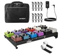 STRICH Tabla de pedal de guitarra con fuente de alimentación integrada, tablero de pedal de 18 x 11 pulgadas, aleación de aluminio ligera de 2.6 libras, pedalboard con cables de pedal, bolsa, tiras de