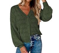 Strickjacke Damen V-Ausschnitt Cardigan Elegant Einfarbig Kurz Strickmantel Pullover Herbst Winter Strickpullover Jacke Cardigan Leicht Bolero Jäckchen mit Knöpfe Weiche Jacke, R Grün, XXL