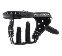 Strict Arnés de doble penetración con correa | 3 consoladores extraíbles para penetración, anal y vagina | Hecho de silicona de alta calidad | Forro interior suave y arnés totalmente ajustable