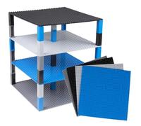 Strictly Briks - Pack de 4 Bases apilables para Construir con 40 Ladrillos separadores de 2 x 2 - Compatibles con Todas Las Grandes Marcas - Azul, Gris, Negro y Gris Oscuro - 25,4x25,4 cm