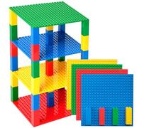 Strictly Briks Pack de 4 Bases con 30 Ladrillos separadores 2 x 2 - Construcción en Forma de Torre - Compatible con Todas Las Marcas - 15,24 x 15,24 cm - Amarillo, Rojo, Verde, Azul