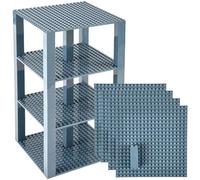 Strictly Briks Pack de 4 Bases con Ladrillos separadores 2 x 2 - Construcción en Forma de Torre - Compatible con Todas Las Marcas - 15,24 x 15,24 cm - Gris Oscuro