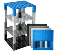 Strictly Briks Pack de 4 Bases con Ladrillos separadores 2 x 2 - Construcción en Forma de Torre - Compatible con Todas Las Marcas - 15,24 x 15,24 cm - Azul, Gris, Negro