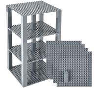Strictly Briks Pack de 4 Bases con Ladrillos separadores 2 x 2 - Construcción en Forma de Torre - Compatible con Todas Las Marcas - 15,24 x 15,24 cm - Gris