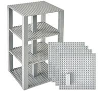 Strictly Briks Pack de 4 Bases con Ladrillos separadores 2 x 2 - Construcción en Forma de Torre - Compatible con Todas Las Marcas - 15,24 x 15,24 cm - Gris Claro