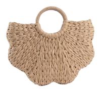 Striegro Monederos de paja para mujer Bolso de playa en forma de pétalo Monedero de playa hecho a mano para compras diarias de vacaciones, beige.