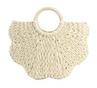 Striegro Monederos de paja para mujer Bolso de playa en forma de pétalo Monedero de playa hecho a mano para compras diarias de vacaciones, beige.