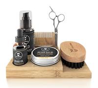Striking Viking Kit de aseo para barba con carrito, aceite y bálsamo para el cuidado de la barba, champú para barba, peine de madera, cepillo para barba y tijeras de recorte, 7 piezas de regalo para la barba para hombres, él y papá