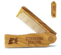 Striking Viking Peine plegable de madera para barba - 10 cm, paquete de 1 - Desenreda sin esfuerzo y cuida la barba - Peine de bolsillo compacto para viajar