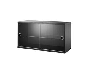 String Cabinet vitrina con puertas correderas de cristal String Fresno teñido de negro. 78x30 cm