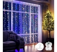 String Light/Battery/3AA/Flat string lights/Curtain/Transparent cable/Color/3M+3*3M/300LED/10CM spacing/8-Function Timer/IP44/VDE