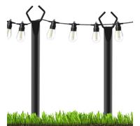 String Light Poles, 2-Pack Sturdy Metal Light Stand for Lawn and Garden, Outdoor String Lighting for Patio Yard Wedding Backyard Events Parties Decorations black