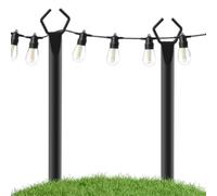 String Light Poles - Heavy Duty Outdoor Metal Stakes, 2 Garden Posts | Durable Lawn Yard Holders, Tall Steel Support for Patio Lights Backyard Camping Wedding Use