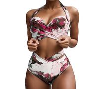 String Mini Bikini Mujer Permeable al Sol Bikini Retro Bañadores Tanga Mini Bikini Mujer Triángulo Bajo Pecho Traje de Baño Mujer Corte Out Envolvente Encaje Up Bikini Bañadores, #3-rosa caliente, XL