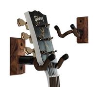 String Swing Paquete de 2 soportes con gancho de pared para guitarra, sirve para todos los tamaños de guitarras, acústicas, eléctricas, bajos, madera noble de nogal negro, fabricado en EE. UU.