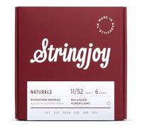 Stringjoy Naturals - Cuerdas de Bronce Fosforado para Guitarra Acústica, Calibre Superligero 11-52, para Tonos Claros, Ligeras y Duraderas, Juego de 6 Cuerdas de