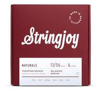 Stringjoy Naturals NB1356 - Cuerdas de bronce fosforado para guitarra acústica, calibre medio 13-56, para tonos claros, juego de 6 cuerdas duraderas