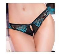 Strings et cuotas, tanga de encaje abierto, color negro y turquesa Negro S