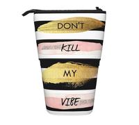 Stripe Don't Kill My Vibe - Estuche telescópico para lápices, bolsa de tela Oxford portátil para niños, niñas, adolescentes, estudiantes, oficina, Black, Talla única