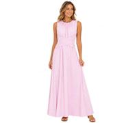Stripe Twist Waist Sleeveless Maxi Dress Womens Summer Casual Crew Neck Waist Wrinkle-Free Fit Vacation Dresses (Pink,L)