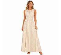Stripe Twist Waist Sleeveless Maxi Dress Womens Summer Casual Crew Neck Waist Wrinkle-Free Fit Vacation Dresses (Beige,XXL)
