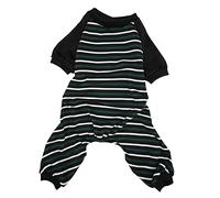 Striped Dog Pajamas | Soft & Stretchy 4 - Legged Puppy Pajamas for Dogs/Cats | Green & White Stripes | Prevents Shedding & Keeps Warm (S)