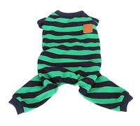 Striped Dog Pajamas | Stretchy Breathable Polyester Pet Clothes | 4 - Legged Pajamas for Home/Daily Use | Green & Blue Stripes (S)