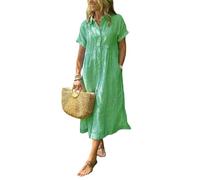 Striped Dress for Women Button Up Dress for Women with Pockets, Lapel Collar for Vacation Beach Travel Daily Outfits (Green,XXL)