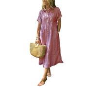 Striped Dress for Women Button Up Dress for Women with Pockets, Lapel Collar for Vacation Beach Travel Daily Outfits (Red,S)